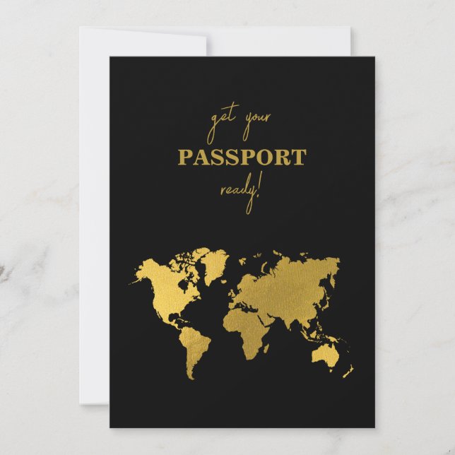 Save The Date Destination Wedding World Passport Black Gold (Devant)