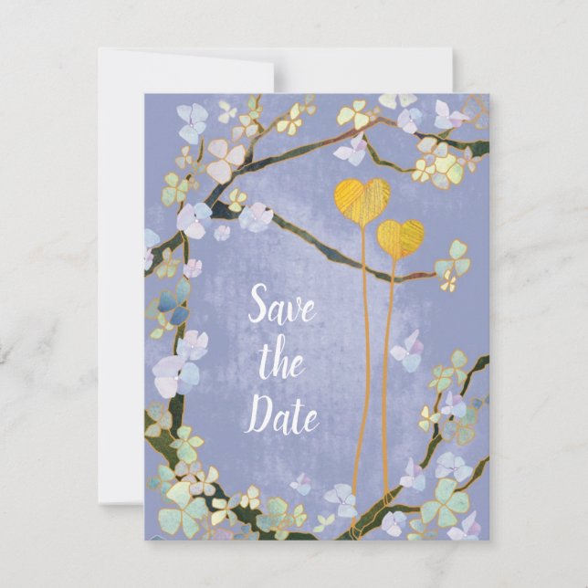 Save The Date Deux Coeurs Bleu Boho Mariage Sauvez la date (Devant)