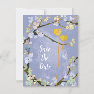 Save The Date Deux Coeurs Bleu Boho Mariage Sauvez la date
