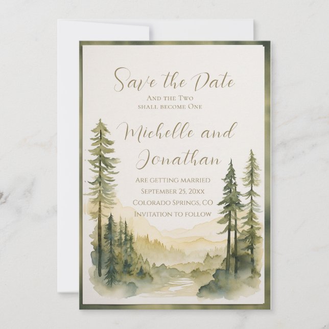 Save The Date Deux Deviendront Un Pin Arbres Mariage Chrétien (Devant)