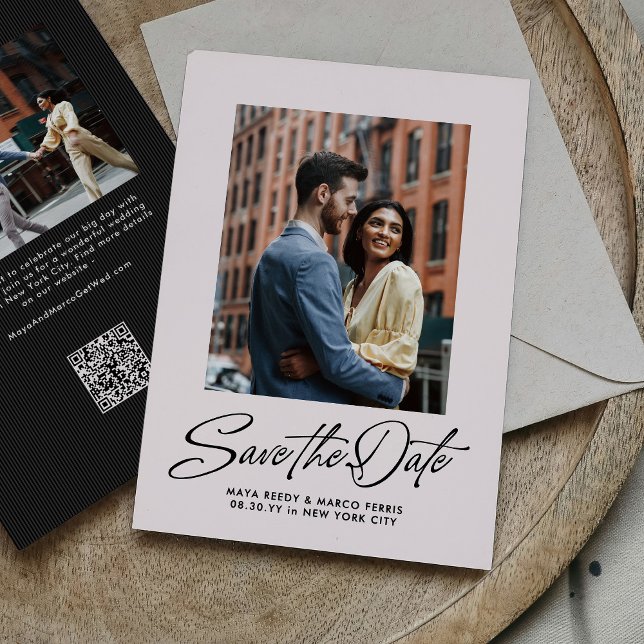 Save The Date Deux photos de style moderne rose manuscrit (Créateur téléchargé)