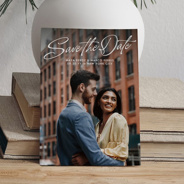 Save The Date Deux photos simple mariage script stylé (Créateur téléchargé)