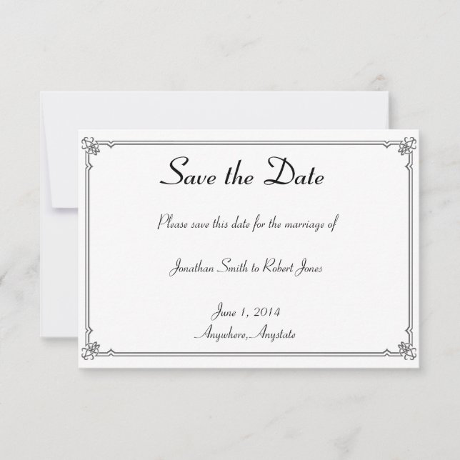 Save The Date Deux Tuxedos sur le mariage gay blanc Enregistrer  (Devant)
