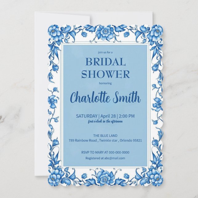 Save The Date Déversoir de mariage bleu de chinoiserie antique f (Devant)