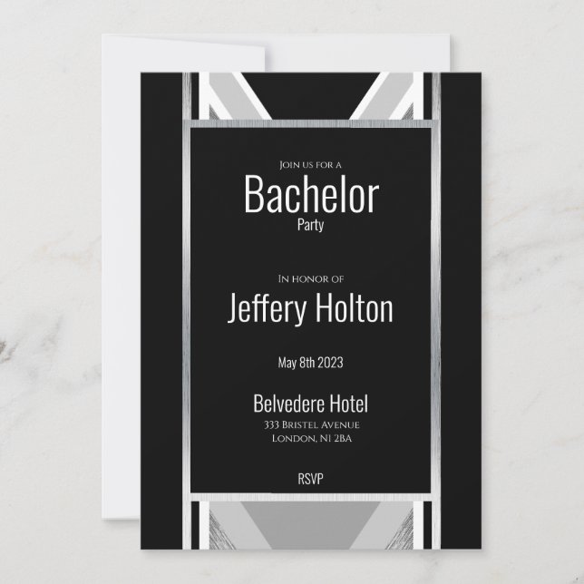 Save The Date Diagonale noire, grise, métallique rayée enregistr (Devant)