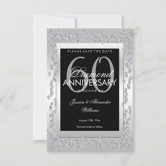 Save The Date Diamants d'argent élégant 60e mariage Enregistrer  (Devant)
