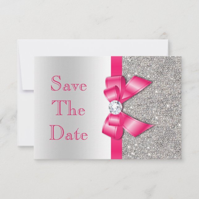 Save The Date Diamants De Bow Rose Chaud Enregistrer Le Baby sho (Devant)