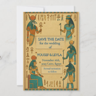 Save The Date Dieux Égyptiens Hiéroglyphes Or Faire Part de Date
