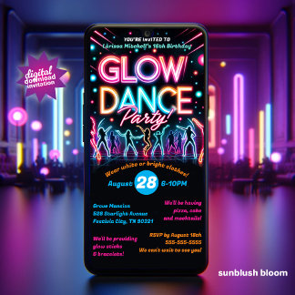Save The Date Digital Glow in the Dark Dance Anniversaire Invita