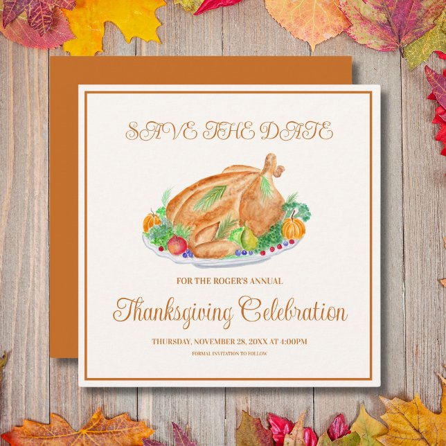 Save The Date Dindon de Thanksgiving à l'aquarelle  (Créateur téléchargé)