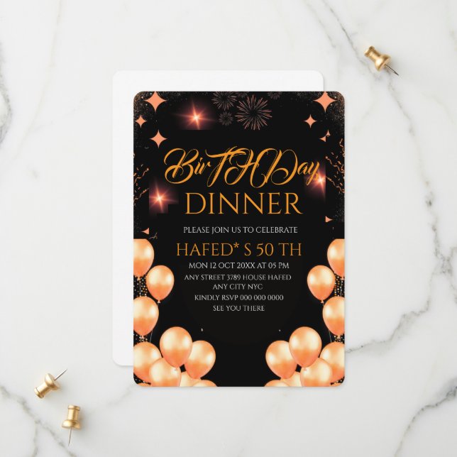 Save The Date Dîner d'anniversaire numérique Modèle, noir (Devant/Arrière en situation)