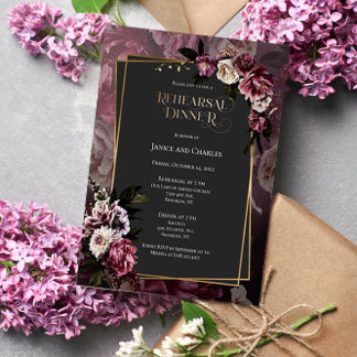 Save The Date Dîner de répétition florale sombre et humide Invit
