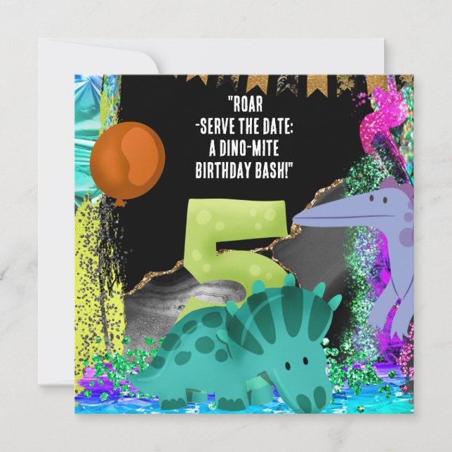 Save The Date Dinosaur 5e fête d'anniversaire (Devant)