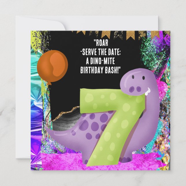 Save The Date Dinosaur 7e fête d'anniversaire (Devant)