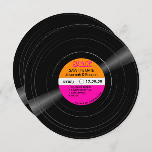Save The Date Disco Vinyl Record Rose Orange Stripes Mariage
