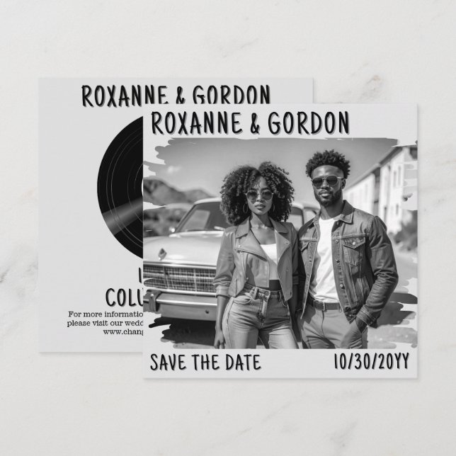 Save The Date Disque vinyle noir et blanc Musique Rétro (Devant / Derrière)