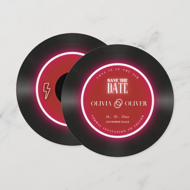 Save The Date Disque vinyle romantique pour mariage enregistrer  (Devant / Derrière)