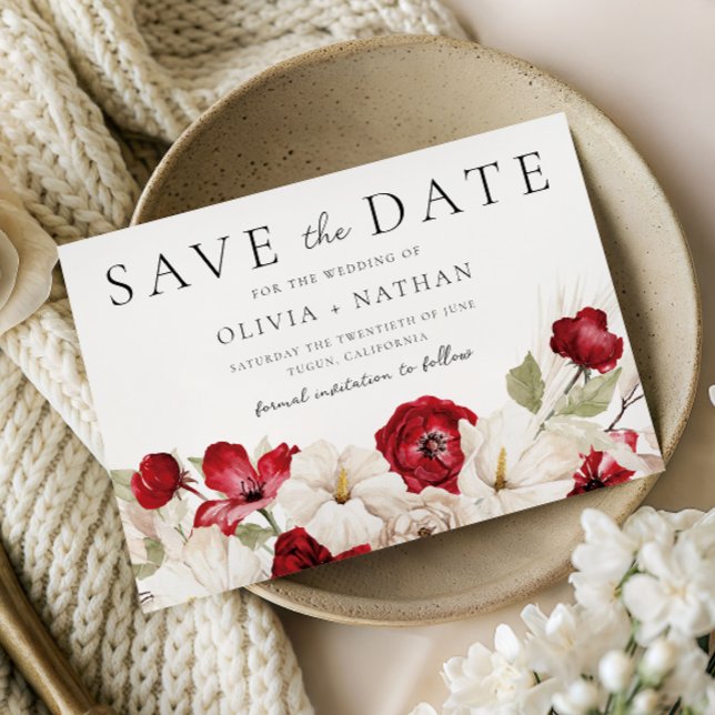 Save The Date Divine Bloom : Fleurs blanches et rouges de mariag (Créateur téléchargé)