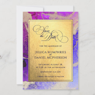 Save The Date do-it-yourself photo Purple Gold Abstrait Mariage 