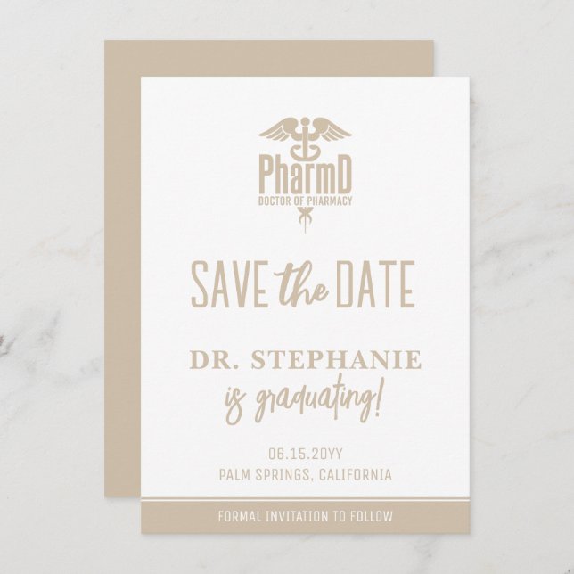 Save The Date Docteur En Pharmacie PharmD Moderne (Devant / Derrière)
