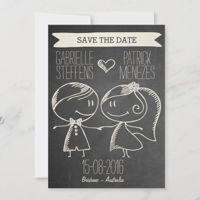Save The Date Doodle Couple sur Blackboard Enregistrer la date (Devant)