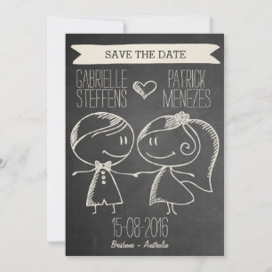 Save The Date Doodle Couple sur Blackboard Enregistrer la date