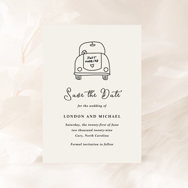 Save The Date Doodle de voiture tiré à la main Mariage moderne (Créateur téléchargé)