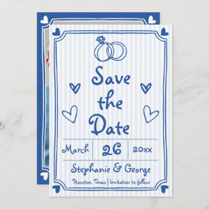 Save The Date Doodle dessiné à la main bleue gribouillant photo