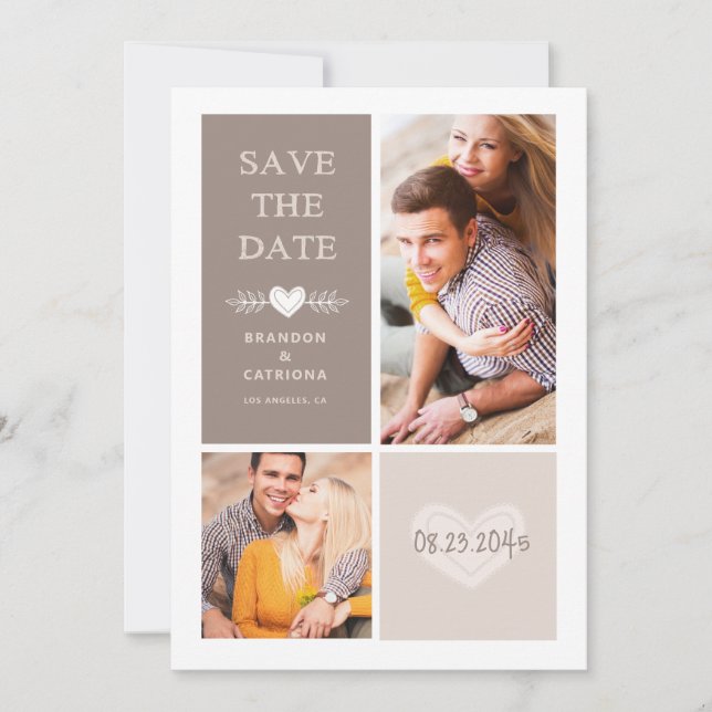 Save The Date Doodles Rustic Heart | Annonce de sauvegarde de la (Devant)