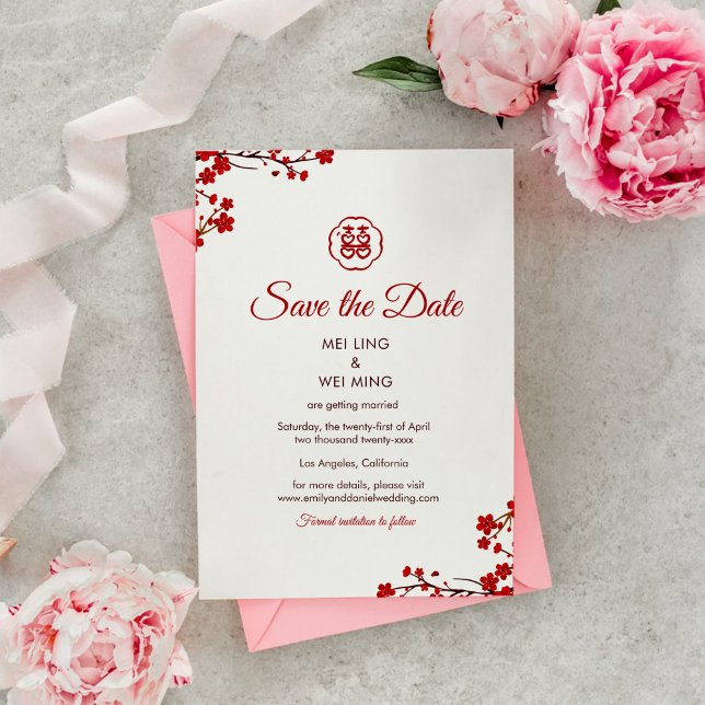Save The Date Double Bonheur Elégant Mariage chinois (Créateur téléchargé)