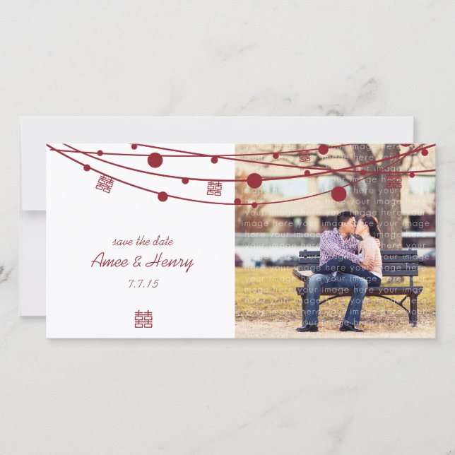 Save The Date Double Bonheur Lanternes Mariage Enregistrer la da (Devant)