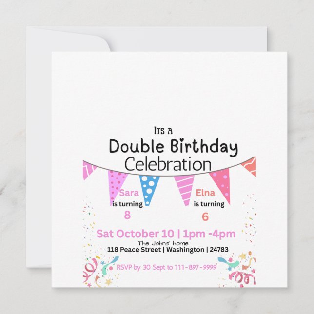 Save The Date Double Fête d'Anniversaire  (Devant)