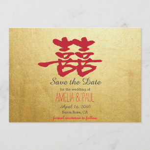 Save The Date Double Mariage chinois du bonheur - Enregistrer la