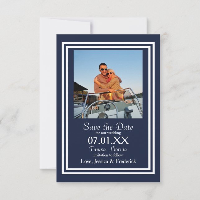 Save The Date Double Navy Nautical - 3x5 Enregistrer la Date (Devant)