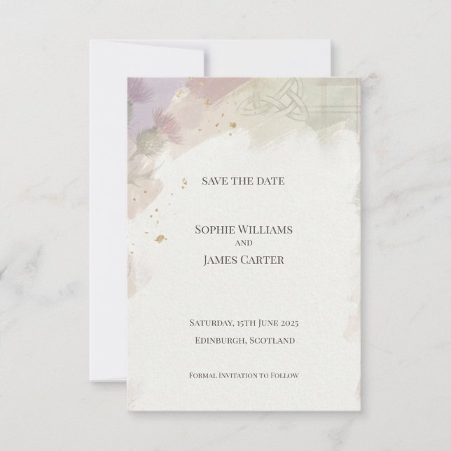 Save The Date Douce Fleur de Nœud Celtique Mariage Aquarelle (Devant)