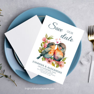 Save The Date Douce Mariage Couple Colombes Aquarelle