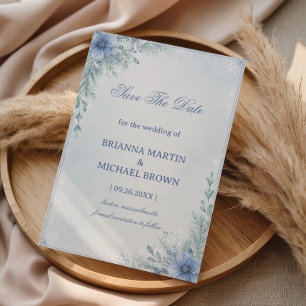 Save The Date Douce Sérénité Botanique Bleue Givrée