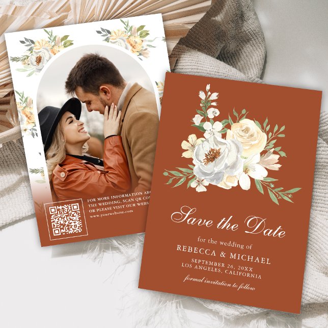 Save The Date Douce Terreuse Péché Floral Terracotta Mariage (Créateur téléchargé)