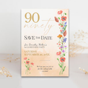 Save The Date Douce Wildflower 90e Anniversaire pour Elle - Élég