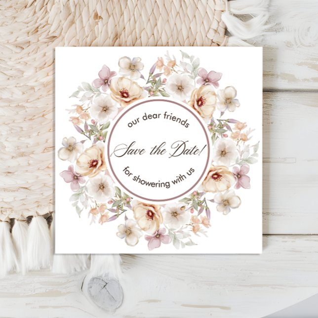 Save The Date Douche de Mariée Chic Floral Aquarelle (Chic Floral Watercolor Bridal Shower Save The Date)