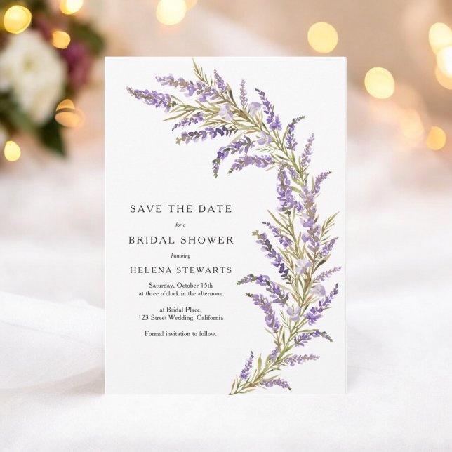 Save The Date Douche nuptiale à aquarelle fleurie Lavender Fall (Lavender Fall floral watercolor bridal shower Save The Date)