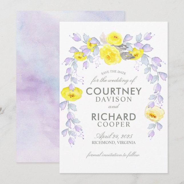 Save The Date Douche nuptiale de roses jaunes pendante (Devant / Derrière)