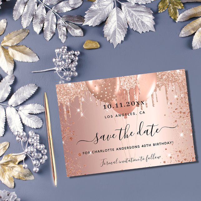 Save The Date Doux 16 roses parties scintillant d'or gouttes bal (Créateur téléchargé)