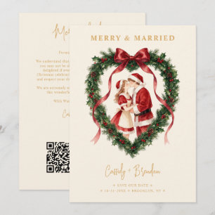 Save The Date Doux Santa Baiser Couple Couronne de Coeur Rouge T