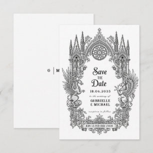 Save The Date Dragon gothique médiéval grifon noir gravure Sauve