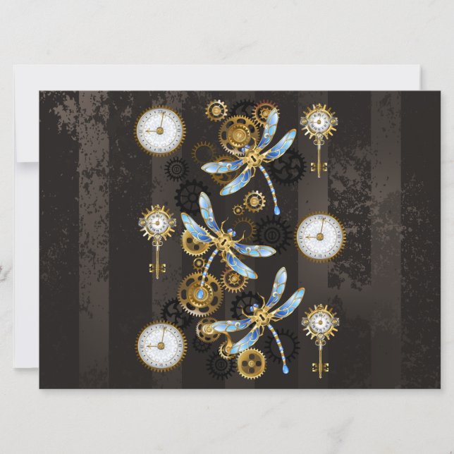 Save The Date Dragonflies de Steampunk sur arrière - plan rayé b (Devant)