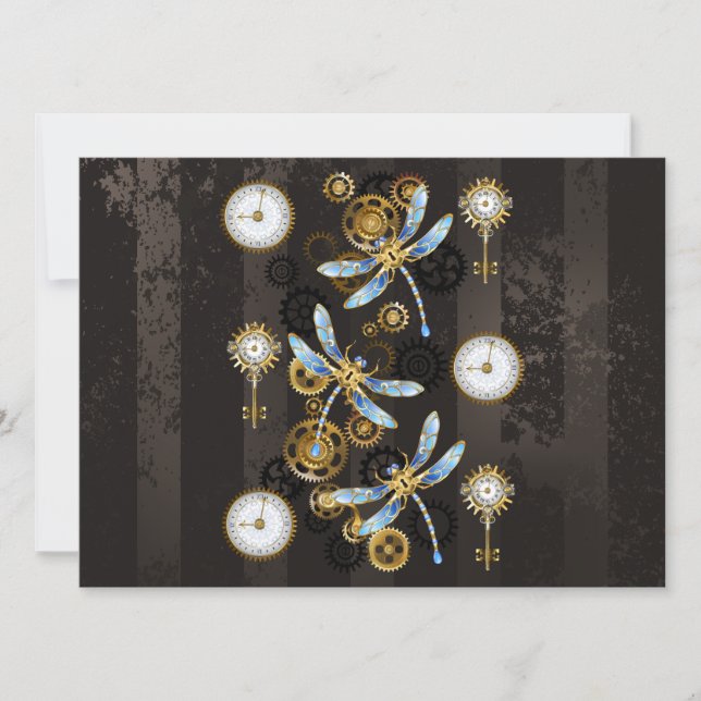 Save The Date Dragonflies de Steampunk sur arrière - plan rayé b (Devant)