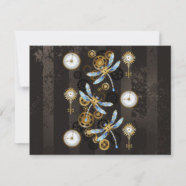 Save The Date Dragonflies de Steampunk sur arrière - plan rayé b (Devant)