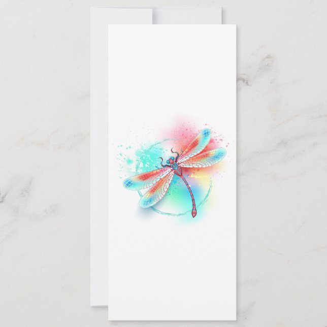 Save The Date Dragonfly rouge sur l'arrière - plan aquarelle (Devant)