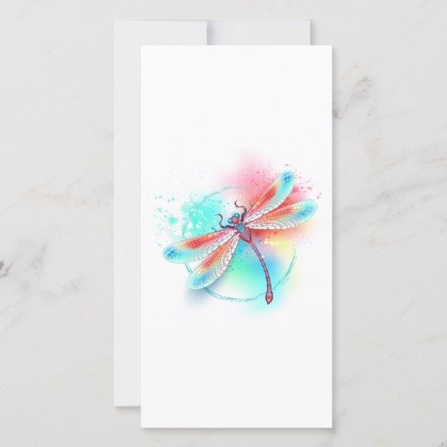 Save The Date Dragonfly rouge sur l'arrière - plan aquarelle (Devant)